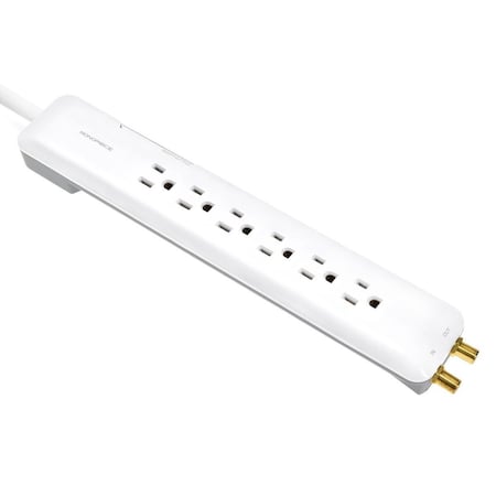 Monoprice Outlet Strip, Surge, Coax, 5-15R, 5-15P, 4 ft, White 9199