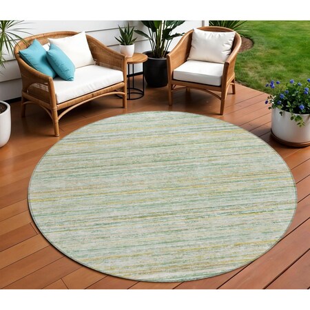 Homeroots 8' Mint Green Round Striped Washable Indoor Outdoor Area Rug 607964