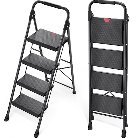 Wrightmaster 4.1 ft. Metal Folding Step Ladder, 9 ft. Reach, with Safety Lock Design 800 lbs. Load Capacity ZOR-WK27-4-DF
