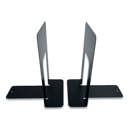 Huron Steel Bookends, Contemporary Style, Nonskid, 6 x 8 x 9.25, Black, Pair HASZ0039