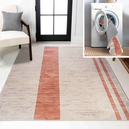 Jonathan Y Raita Modern Distressed Stripe Non-Slip Machine-Washable Ivory/Peach 3 ft. x 5 ft. Area Rug WSH116A-3