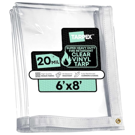 Tarpex Ultra Heavy Duty Tarp, 6 ft x 8 ft, 20 Mil, Clear, PVC CVTFR-TA-68