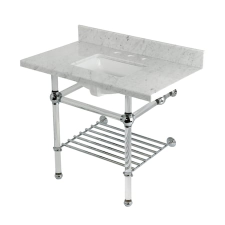 Kingston Brass 36-Inch Carrara Marble Console Sink with Acrylic Legs and Shelf, 8-Inch, 3-Hole KVPB3630MASQB1