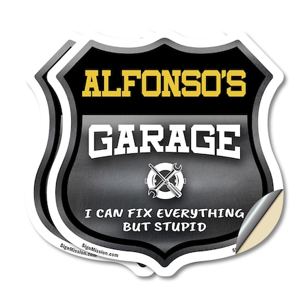 Signmission Alfonso's Garage I Can Fix Everything But Stupid, 4 inch X 4 inch, Vinyl Decal, 2PK SHI-D-2PACK-4-490-ALFONSO