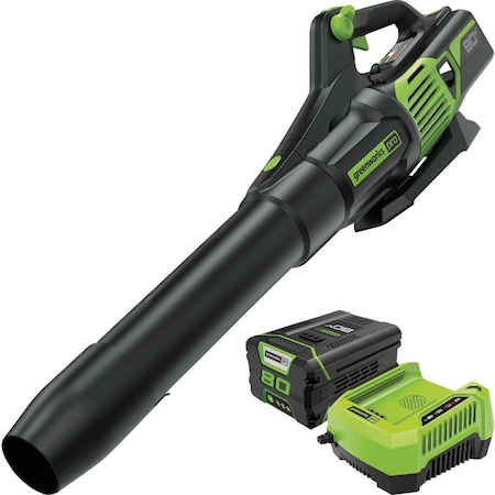 Greenworks 80V 730 CFM 170 MPH Brushless Axial Leaf Blower with 2.5 Ah & 4 Amp Rapid Charger 2424402