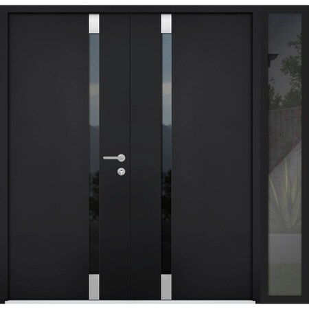 Vdomdoors Steel Double Doors Cynex 6777 Black Sidelight Exterior Window Stainless Inserts Single Modern Paint CYNEX6777DEXD-BLK-LH-O-W72+14 x H80