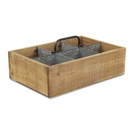 Homeroots 15" Brown And Gray Solid Wood And Metal Box 488024