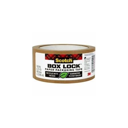 Scotch Box Lock Paper Packaging Tape, 3 in. Core, 1.88 in. x 25 yds, Brown 7100282638