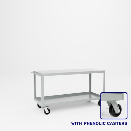 Pucel Heavy Duty Shop Truck, 60 in W x 24 in D x 33.5 in H, Two Shelves, Push Handle, Gray 2460-DT-2P