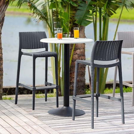 Lagoon Rue Resin Stackable Bar Stool Rattan Style with Aluminum Footrest, 2PK 7036K3-BSLGS