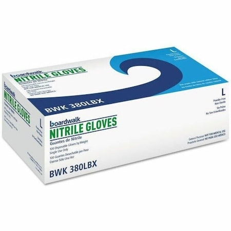 Boardwalk 380 Series, Disposable Gloves, 4 mil Palm, Nitrile, Powder-Free, L, 100 PK, Blue 380LBXA