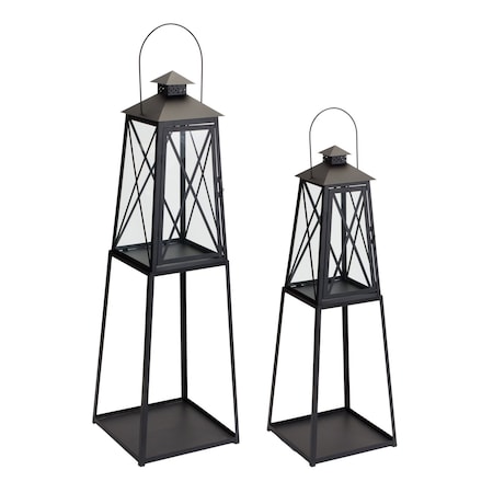 Homeroots Set of Two Black Distressed Ornate Iron Tabletop Lantern Candle Holders, 2PK 517642