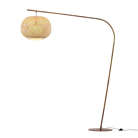 Vidalite Fos Floor Lamp with Woven Bamboo and Linen Shade, Brushed Brass Base & Stand, 80 in. Height CE1009200