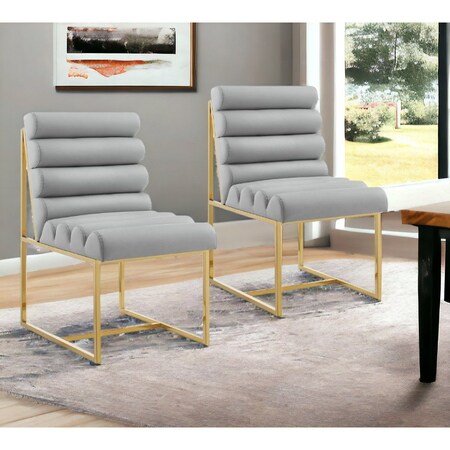 Homeroots Set of Two Tufted Gray And Gold Upholstered Faux Leather Dining Side Chairs 545053