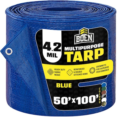 Boen All Purpose Tarp, 50 ft x 100 ft, 5 Mil, Blue, Polyethylene BT-50100