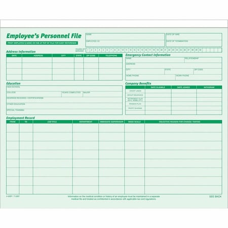 Tops Business Forms Tops Employee Record File, 25-3/4" x 9-1/2", Green, 20/Pack 3287