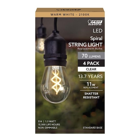 Feit Electric Feit S14 E26 Medium Filament LED Bulb Warm White 11 Watt Equivalence, 4PK S14/S/FILED/4