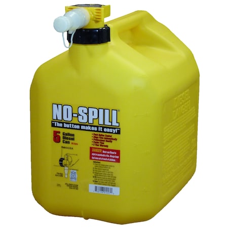 No-Spill Gas Can, Plastic, 5 gal, Automatic Flow Stop Feature, Push-Button Control, Yellow, Diesel, 1457 1467