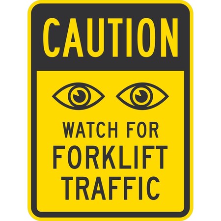 Lyle Caution Watch For Forklift Traffic (Watching Eyes Sym), 18x24, High Intensity Prismatic, Yellow G-10481-HI_18x24
