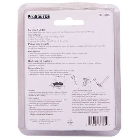 Prosource Furniture Glide, PTFE, Blue, Blue, 7/8 x 7/8 x 1 in Dimensions FE-50109-PS