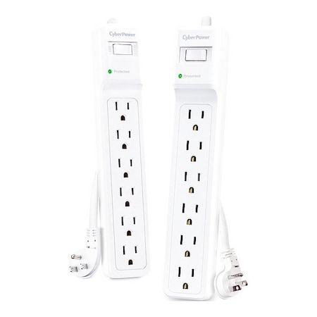 Cyberpower OutletStrip, White, 9-23/32in, 6Outlets, PK2 B6032PK