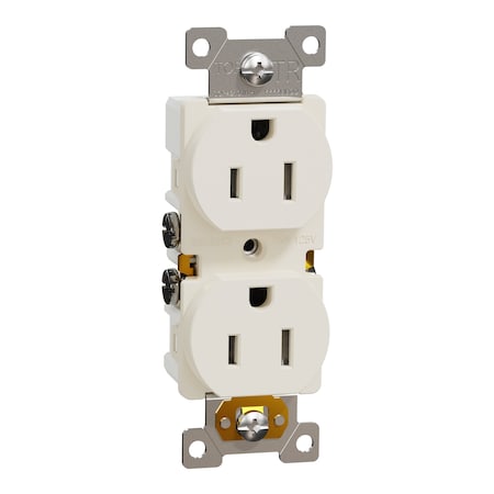 Square D Duplex Straight Blade Receptacle, 5-15R, 15 A, 125V AC, 2 Pole, Flush Mount, Self-Grounded SQR42101LA