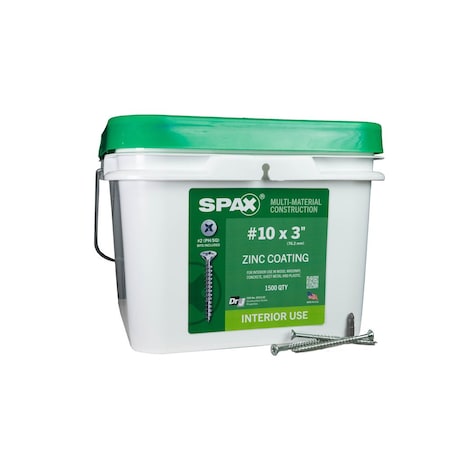 Spax #10 x 3 in Interior Wood Screws Construction Flat Head Phillips Square Unidrive Bulk Pail, 1500PK 3101010500750