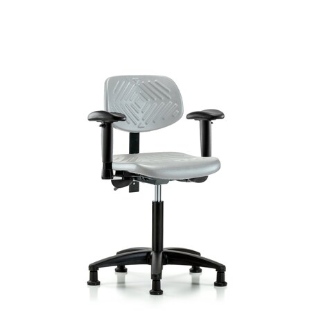 Blue Ridge Ergonomics Polyurethane Chair-Medium Bench Height with Adjustable Arms & Stationary Glides in Gray Polyurethane PMBCH-RG-T0-A1-NF-RG-GRY