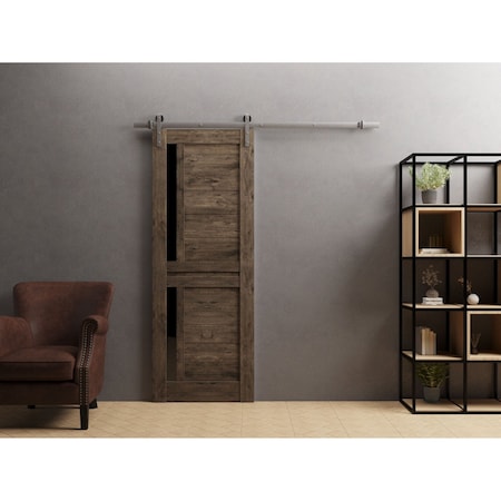 Sartodoors Sturdy Barn Door Frosted Glass, Veregio 7588 Cognac Oak, 36" x 84", Silver Rail VEREGIO7588BD-S-AKA-3684