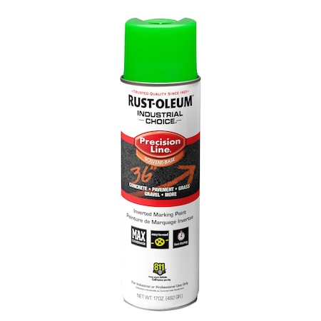 Rust-Oleum Precision Line Marking Paint, Inverted, Fluorescent Green, 20 oz 203023V