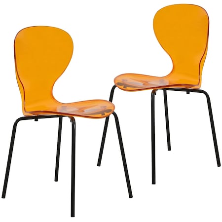 Leisuremod Modern Oyster Transparent Side Dining Side Chair with Black Base in Orange, 2PK OCB-17TOR2
