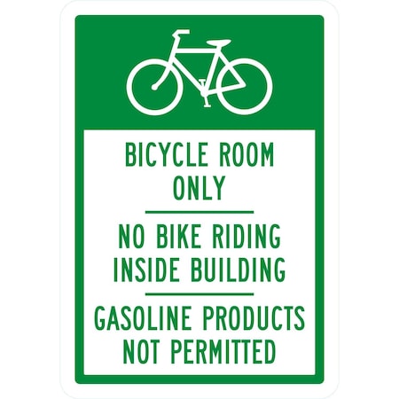 Lyle Bicycle Room Only No Bike Riding Inside Building, 7x10, Non-Reflective, White G-17255-ND_7x10