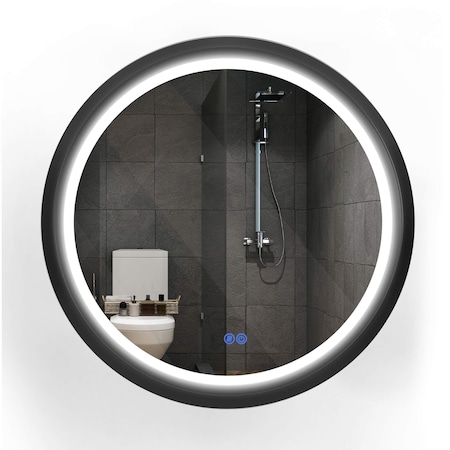 Fab Glass And Mirror Fab Glass 32in Front Lit LED Circle Vanity Bathroom Mirror, Anti-Fog Dimmable Touch & 3 Colo HC32RD-FB