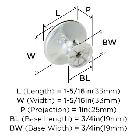 Amerock Inspirations 1-5/16 inch (33mm) Diameter Polished Chrome Cabinet Knob, 10PK 10VMP158626