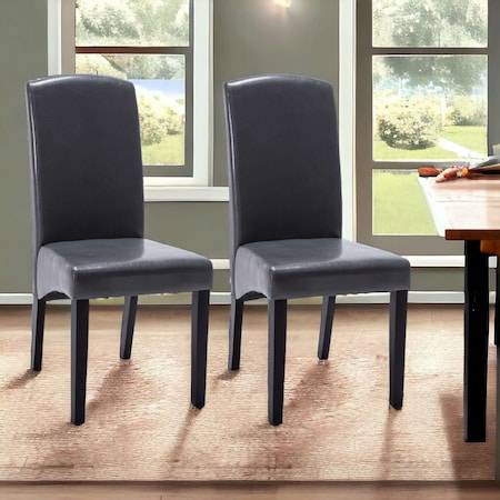 Homeroots Set of Two Dark Gray And Black Upholstered Faux Leather Dining Parsons Chairs 546390