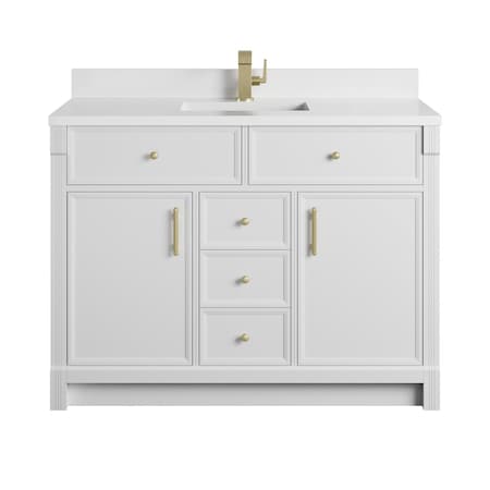 James Martin Vanities Bellshire 48" Sgl Vanity, Bright Wht, Sgl Hole 3 CM Wht Zeus Silestone Top and Matching Backsplash 660-V48-BW-1WZ