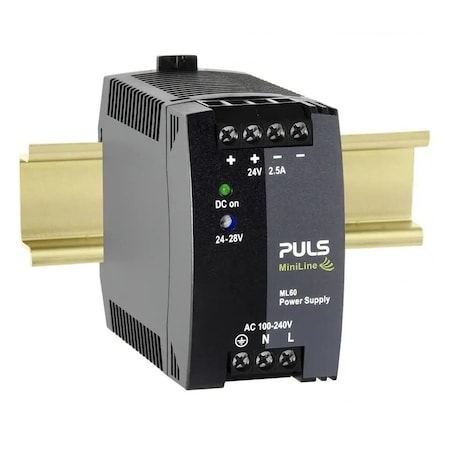 Puls Din Rail Power Supplies for 1-Phase System, 24V, 2.5A, -40DegC Operation ML60.242