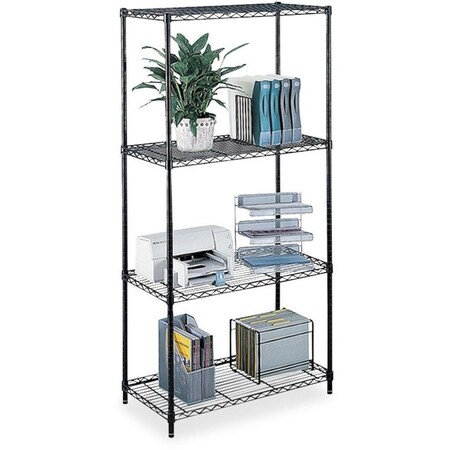 Safco Wire Shelving Unit, 18"D x 48"W x 72"H, 4 Shelves, Black 5241BL