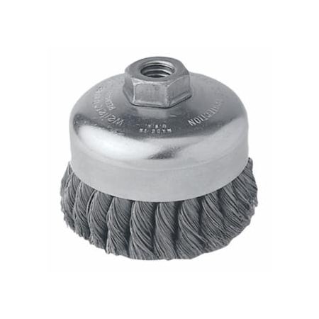 Weiler Single Row Heavy-Duty Knot Wire Cup Brush, 4 in Dia., 5/8-11 UNC, .035 Steel 804-12326