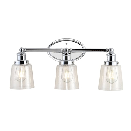 Jonathan Y Beverly 22.5" 3-Light Iron/Seeded Glass Classic Cottage LED Vanity Light, Chrome JYL7532A