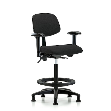 Blue Ridge Ergonomics Chair, Fab, Hi Bench, Tilt AA BF Glides, Blk, 6-Way Adjustable, 26" to 35-1/2" Height, Black BR-FHBCH-RG-T1-A1-BF-RG-F42