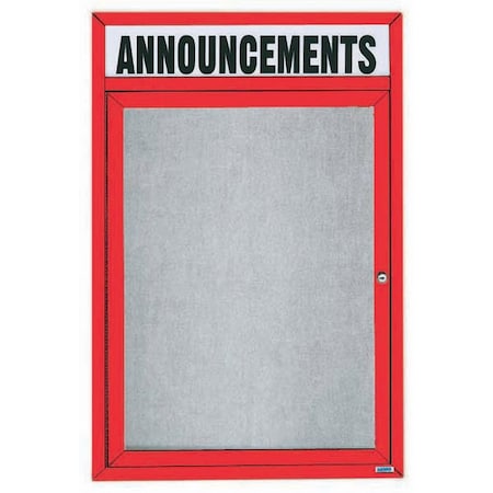Aarco Outdoor Enclosed Bulletin Board w/ Al Frame Header, Powder Coated Red, 36''Hx24''W ODCC3624RHR