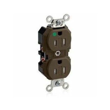 Leviton Straight Blade Receptacle, 5-15R, 15 A, 125V AC, 2 Pole, 3 Wire, Flush Mount, Single, Brown 8200-SG