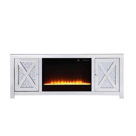Elegant Decor 59 in. Modern Crystal Mirrored TV Stand with Crystal Insert Fireplace MF9904-F2