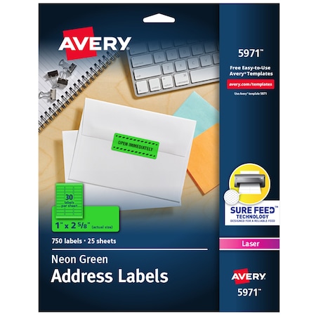 Avery Neon Address Labels with Sure Fee, PK750 5971