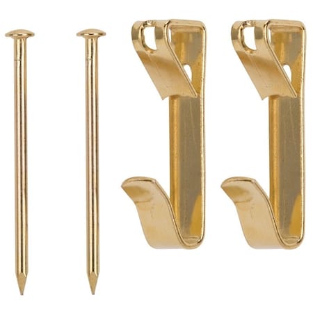 Prosource Picture Hanger, 100 lb, Steel, Polished Brass, Brass, Nail-In Mounting PH-122310-PS