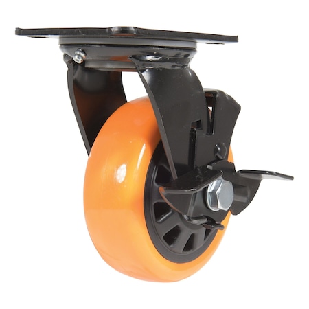 Vestil Polyurethane Swivel With Brake Caster 5 In. Diameter x 2 In. Width 726 lb Orange/Black CST-BN-5X2PUP-SWB