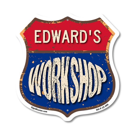 Signmission Edward's Workshop, 12 Inch X 12 Inch, Plastic Sign SHI-P-12-489-EDWARD
