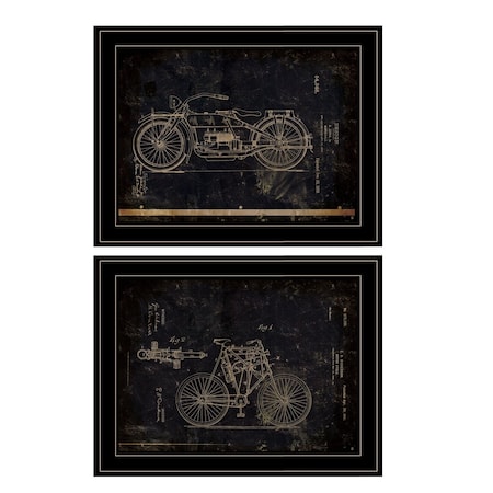 Homeroots Set Of Two Motor Bike Patent I and II 2 Black Framed Print Wall Art, 2PK 406048