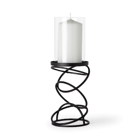 Homeroots 14" Black Geometric Glass And Metal Tabletop Pillar Candle Holder 608388